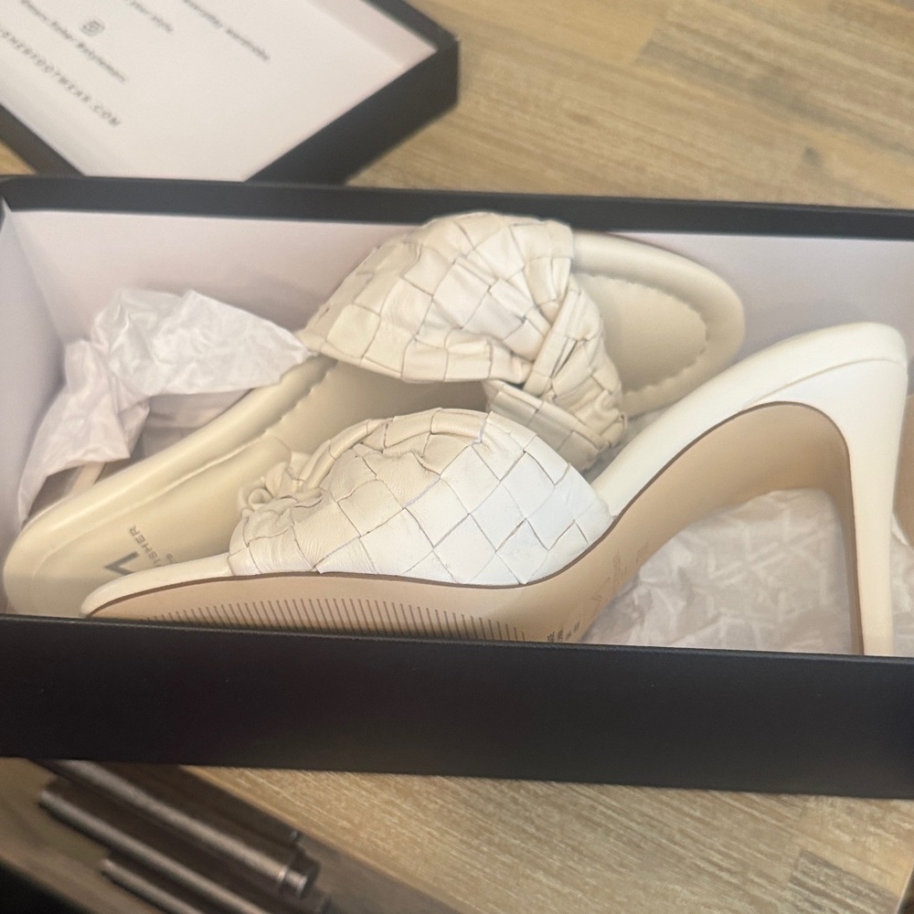 Marc Fisher Cream Heeled Mules